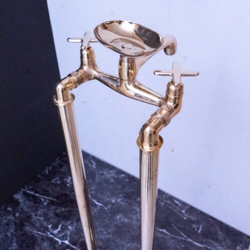 Unlacquered Brass Floor Mount Bath Tub Filler - Image 7