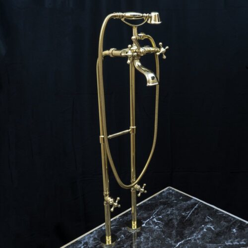 Unlacquered Brass Floor Mount Bath Tub Filler - Image 11