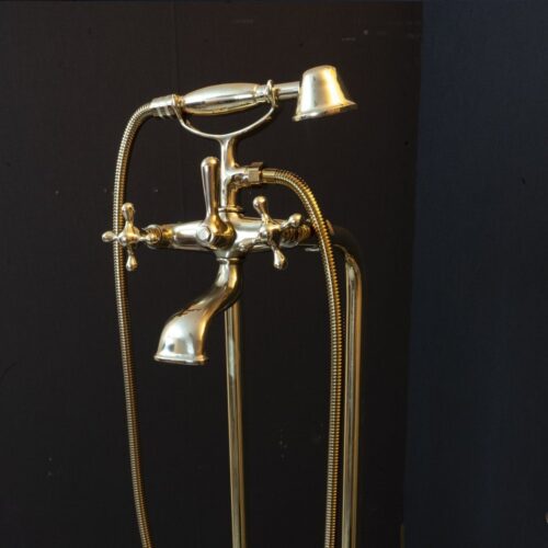 Unlacquered Brass Floor Mount Bath Tub Filler - Image 4