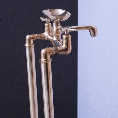 Unlacquered Brass Floor Mount Bath Tub Filler - Image 4