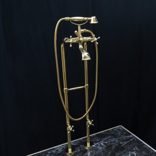 Unlacquered Brass Floor Mount Bath Tub Filler - Image 9