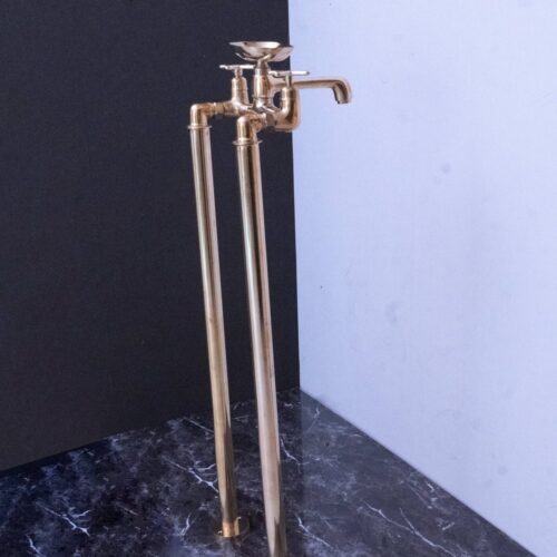 Unlacquered Brass Floor Mount Bath Tub Filler - Image 3