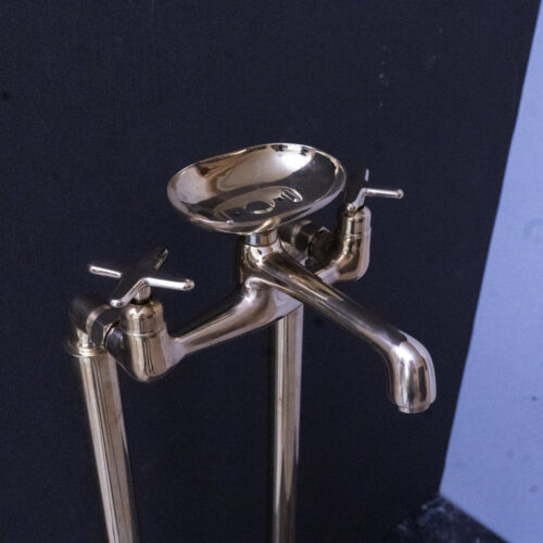 Unlacquered Brass Floor Mount Bath Tub Filler - Image 10