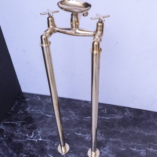 Unlacquered Brass Floor Mount Bath Tub Filler - Image 8