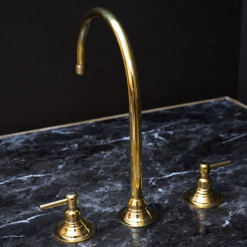 Unlacquered Brass Gooseneck Deck Mounted Kitchen Faucet - Image 2