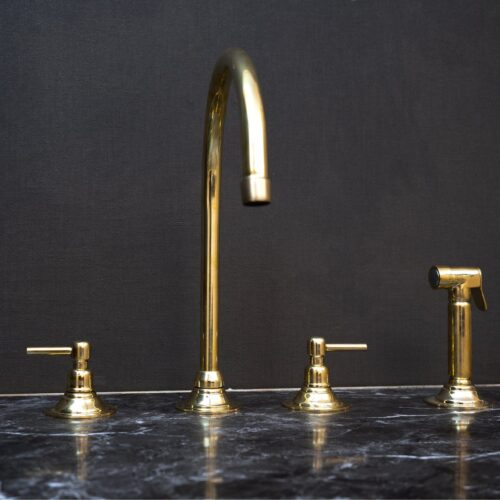 Unlacquered Brass Gooseneck Deck Mounted Kitchen Faucet