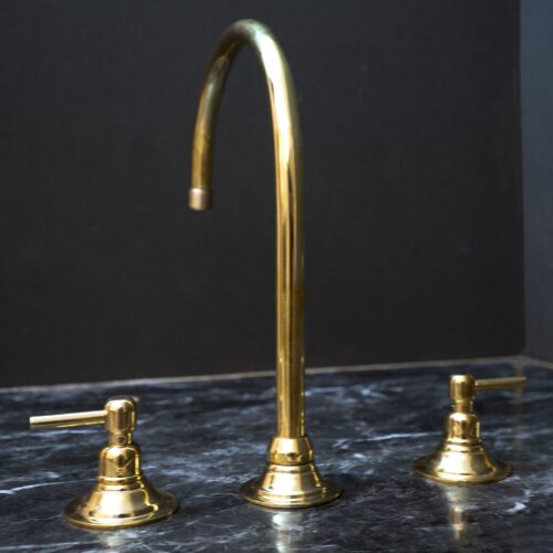 Unlacquered Brass Gooseneck Deck Mounted Kitchen Faucet - Image 2