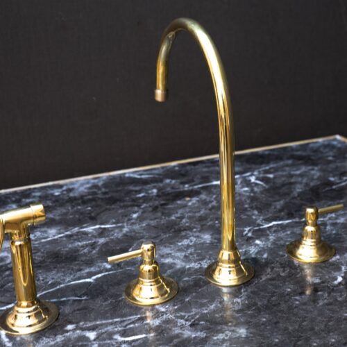 Unlacquered Brass Gooseneck Deck Mounted Kitchen Faucet - Image 3