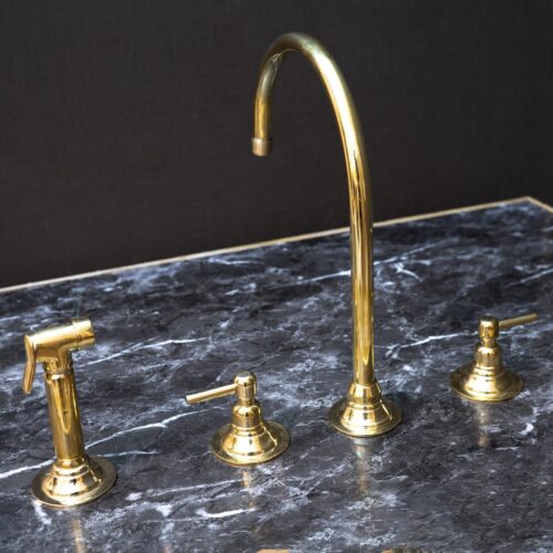 Unlacquered Brass Gooseneck Deck Mounted Kitchen Faucet - Image 6