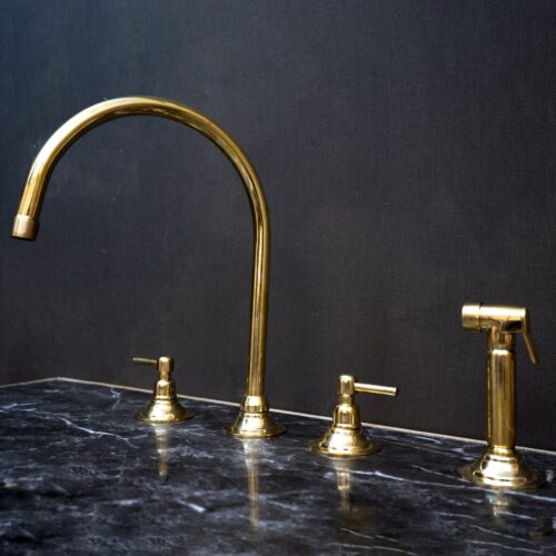 Unlacquered Brass Gooseneck Deck Mounted Kitchen Faucet - Image 9