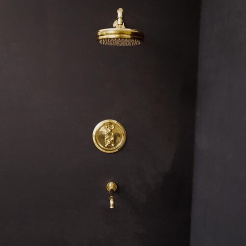 Unlacquered Brass Thermostatic Shower Set with Simple Cross Handles - Image 4