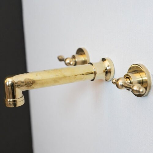 Unlacquered Brass Wall Mounted Faucet With Lever Handles - Image 9