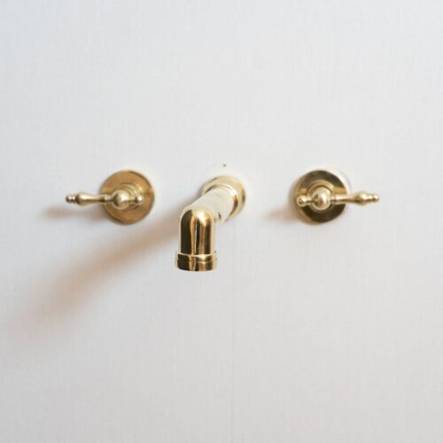 Unlacquered Brass Wall Mounted Faucet With Lever Handles - Image 4