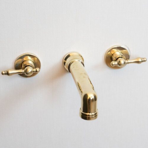 Unlacquered Brass Wall Mounted Faucet With Lever Handles - Image 7