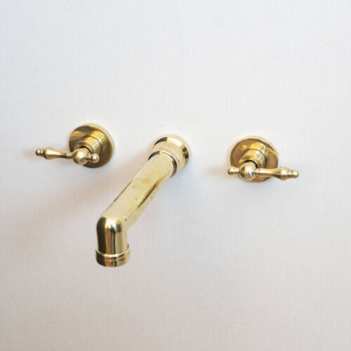 Unlacquered Brass Wall Mounted Faucet With Lever Handles - Image 8