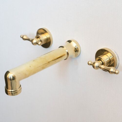 Unlacquered Brass Wall Mounted Faucet With Lever Handles - Image 6