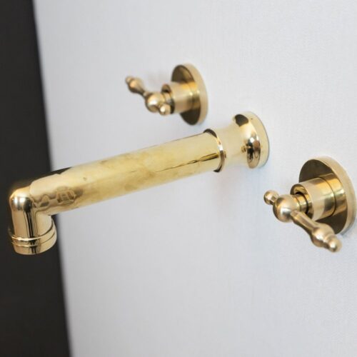 Unlacquered Brass Wall Mounted Faucet With Lever Handles