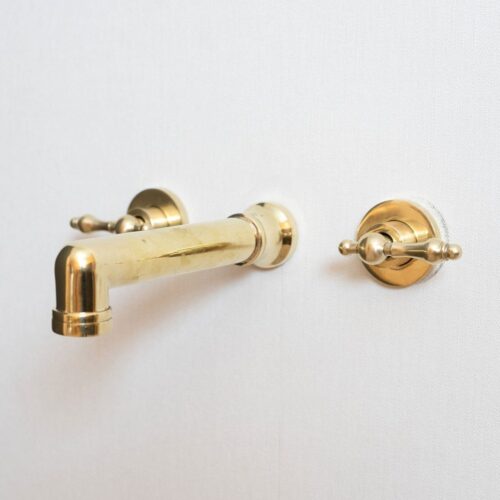 Unlacquered Brass Wall Mounted Faucet With Lever Handles - Image 2