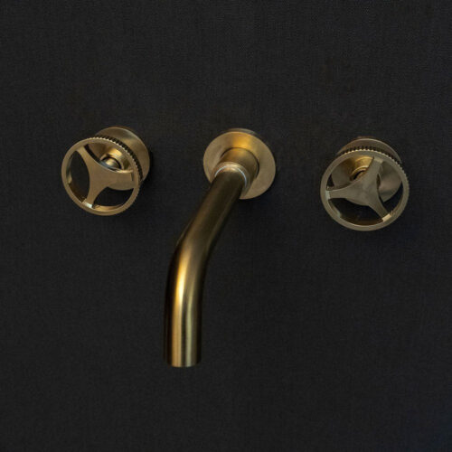 Unlacquered Brass Wall Mounted Faucet With Round Handles - Image 9