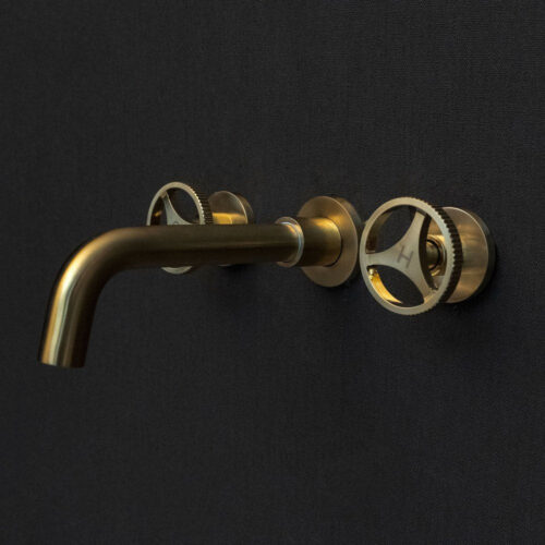 Unlacquered Brass Wall Mounted Faucet With Round Handles - Image 2