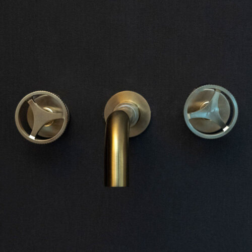 Unlacquered Brass Wall Mounted Faucet With Round Handles - Image 7