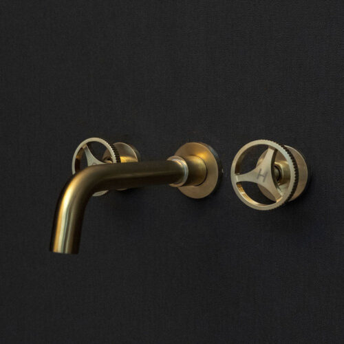 Unlacquered Brass Wall Mounted Faucet With Round Handles - Image 8