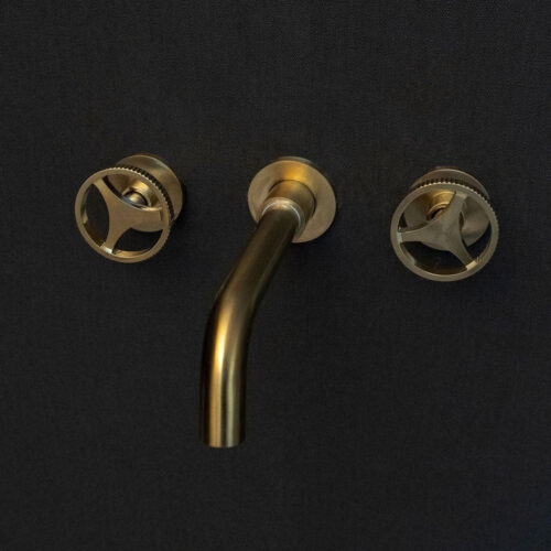 Unlacquered Brass Wall Mounted Faucet With Round Handles - Image 6