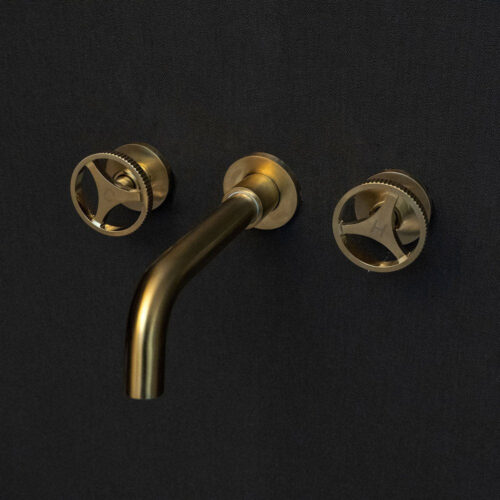 Unlacquered Brass Wall Mounted Faucet With Round Handles - Image 4