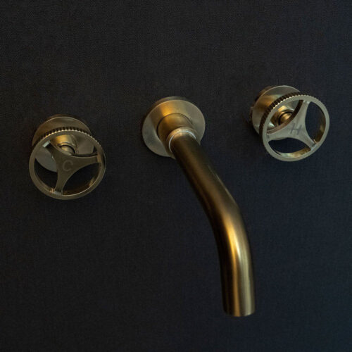 Unlacquered Brass Wall Mounted Faucet With Round Handles - Image 10