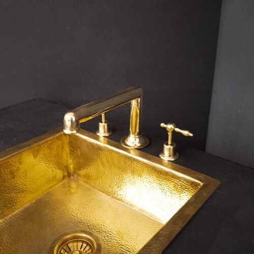 Unlacquered Brass Widespread Prep Sink Faucet - Image 4