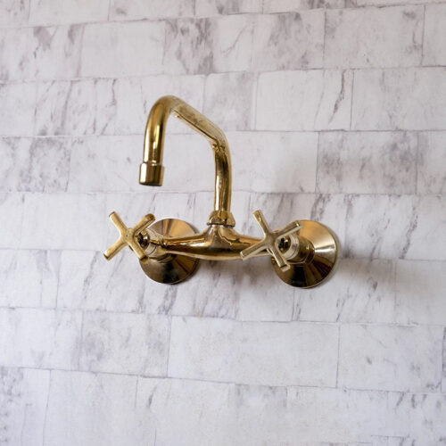 Wall Mounted Unlacquered Brass Faucet